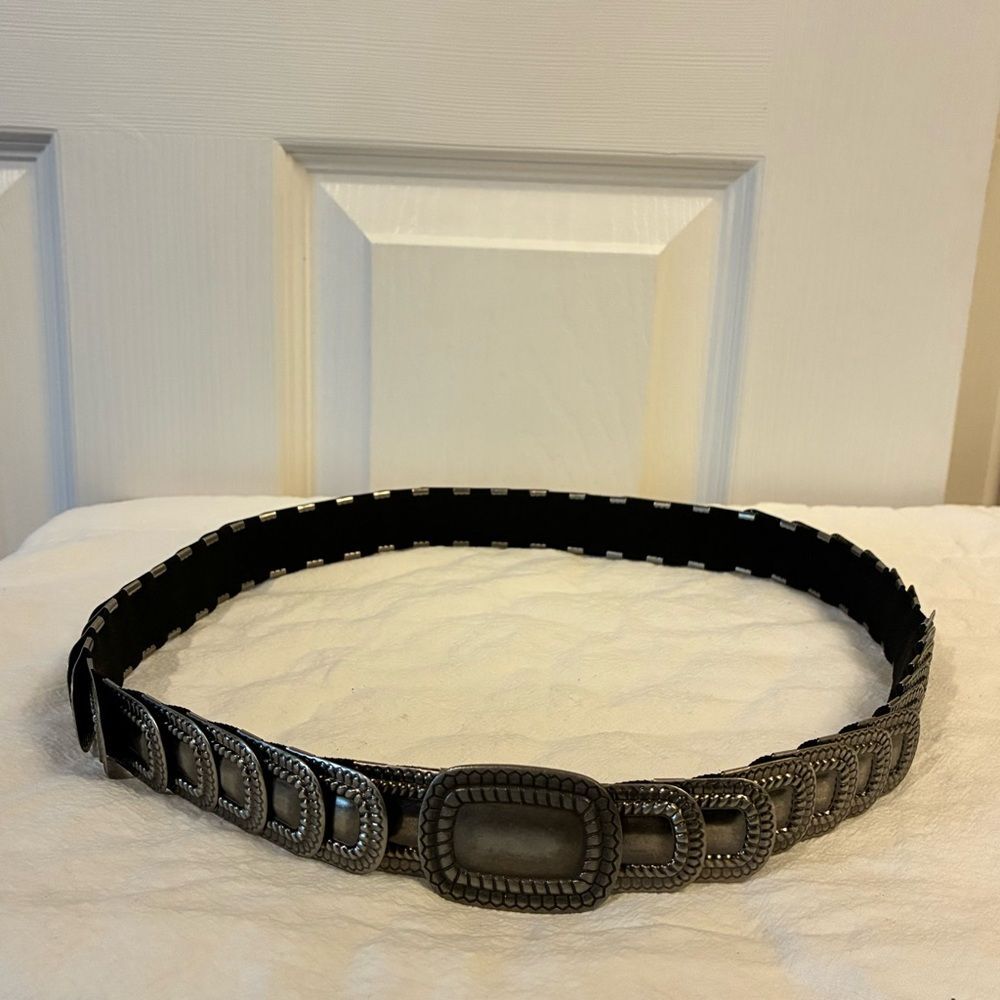 Gunmetal Silver Women's Belt Textured Stretchy Expandable Adjustable Size Med